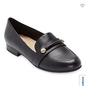 Liz Claiborne Trish Womens Size 9.5 Slip on Flats Black Faux-Leather Loafers New